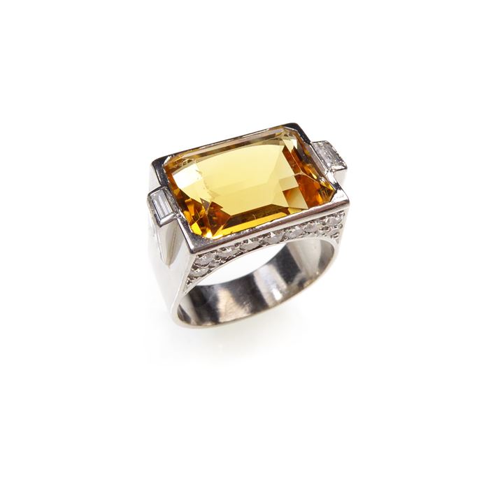 Single stone citrine and diamond ring of geometric design | MasterArt